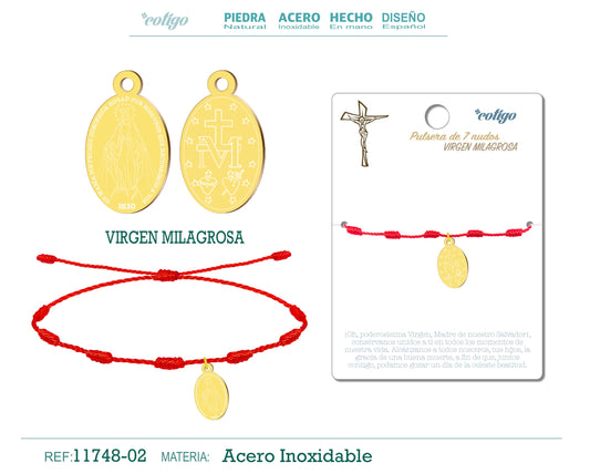 Pulsera 7 nudos con VIRGEN MILAGROSA Dorado