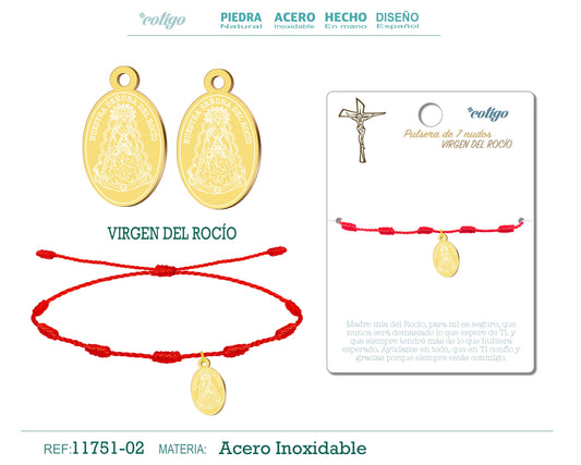 Pulsera 7 nudos con VIRGEN DEL ROCIO Dorado