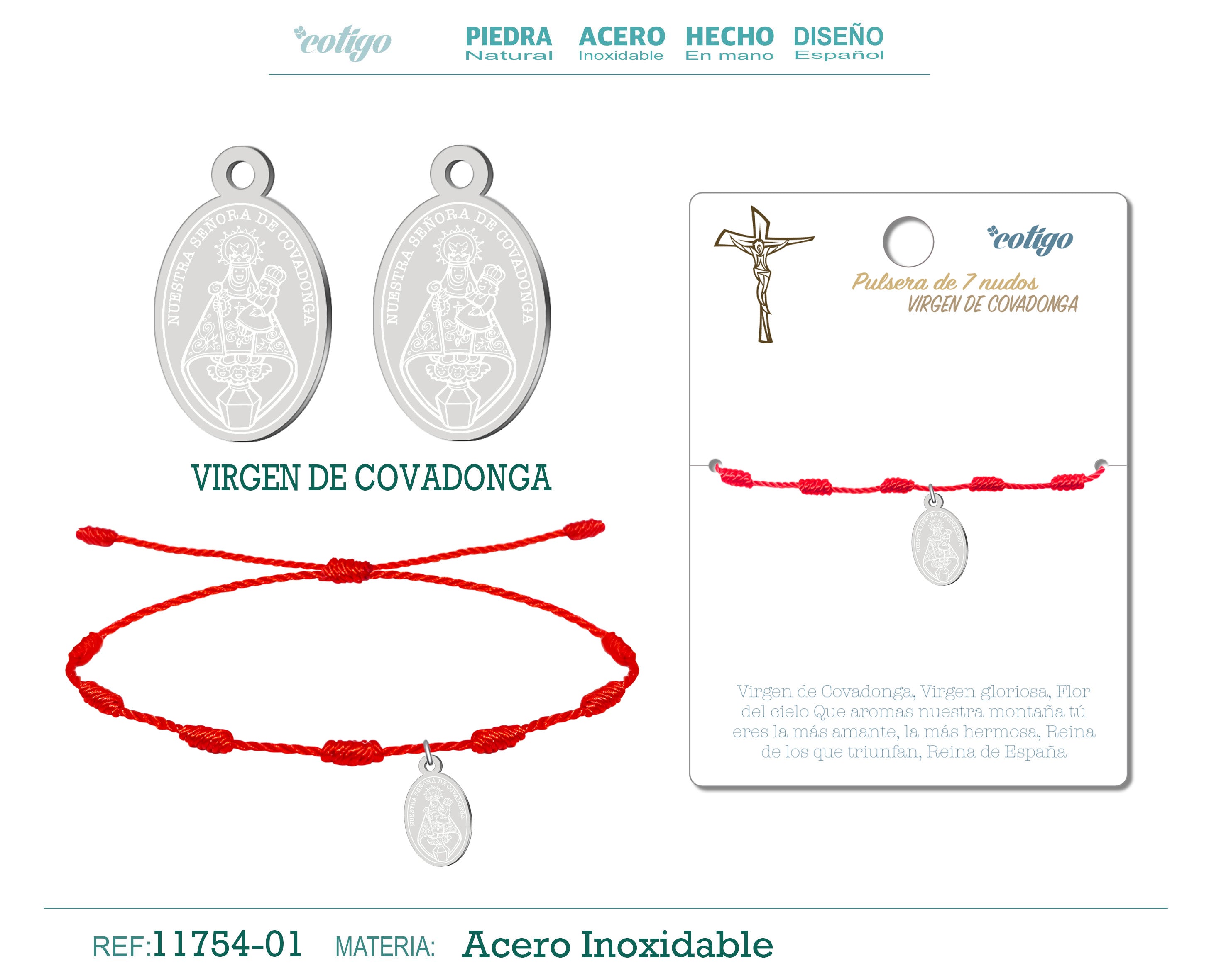 Pulsera de 7 Nudos con Virgen de Covadonga en Acero Inoxidable – vista principal del diseño 7 nudos con virgen de covadonga