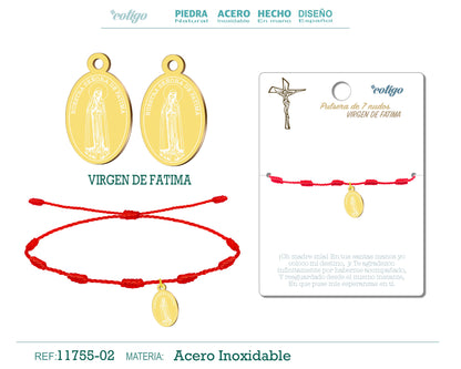 Pulsera 7 nudos con VIRGEN DE FATIMA Dorado