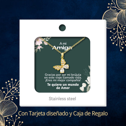 Collar Acero y  colgante Cobre con Piedra Circonita para Regalar a Amiga