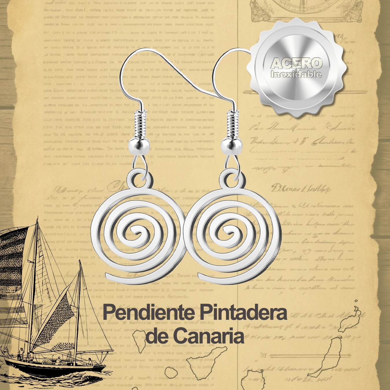 Pendiente Pintadera Canarias Acero Plateado