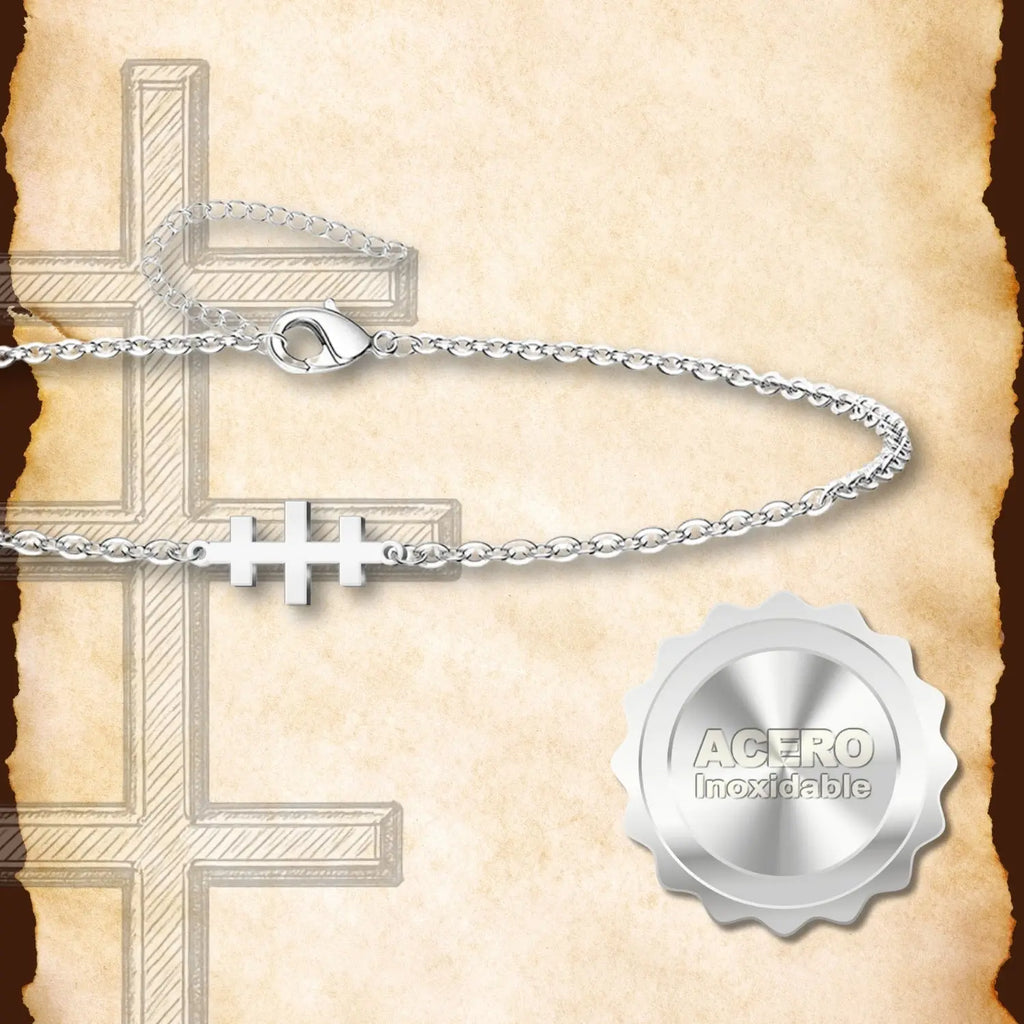 Pulsera de Cadena Cruz de las Catacumbas en Acero Plateado acabado
