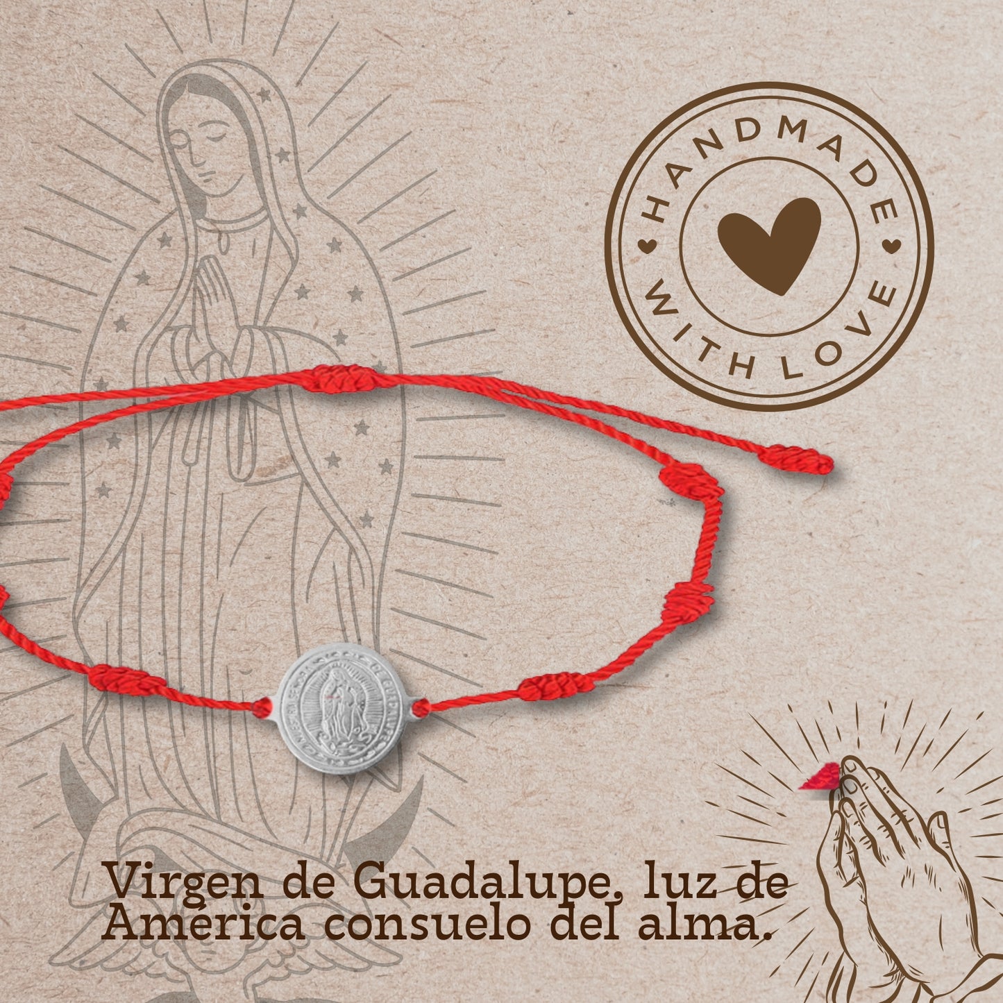 Pulsera 7 nudos con Virgen Guadalupe color Plateado