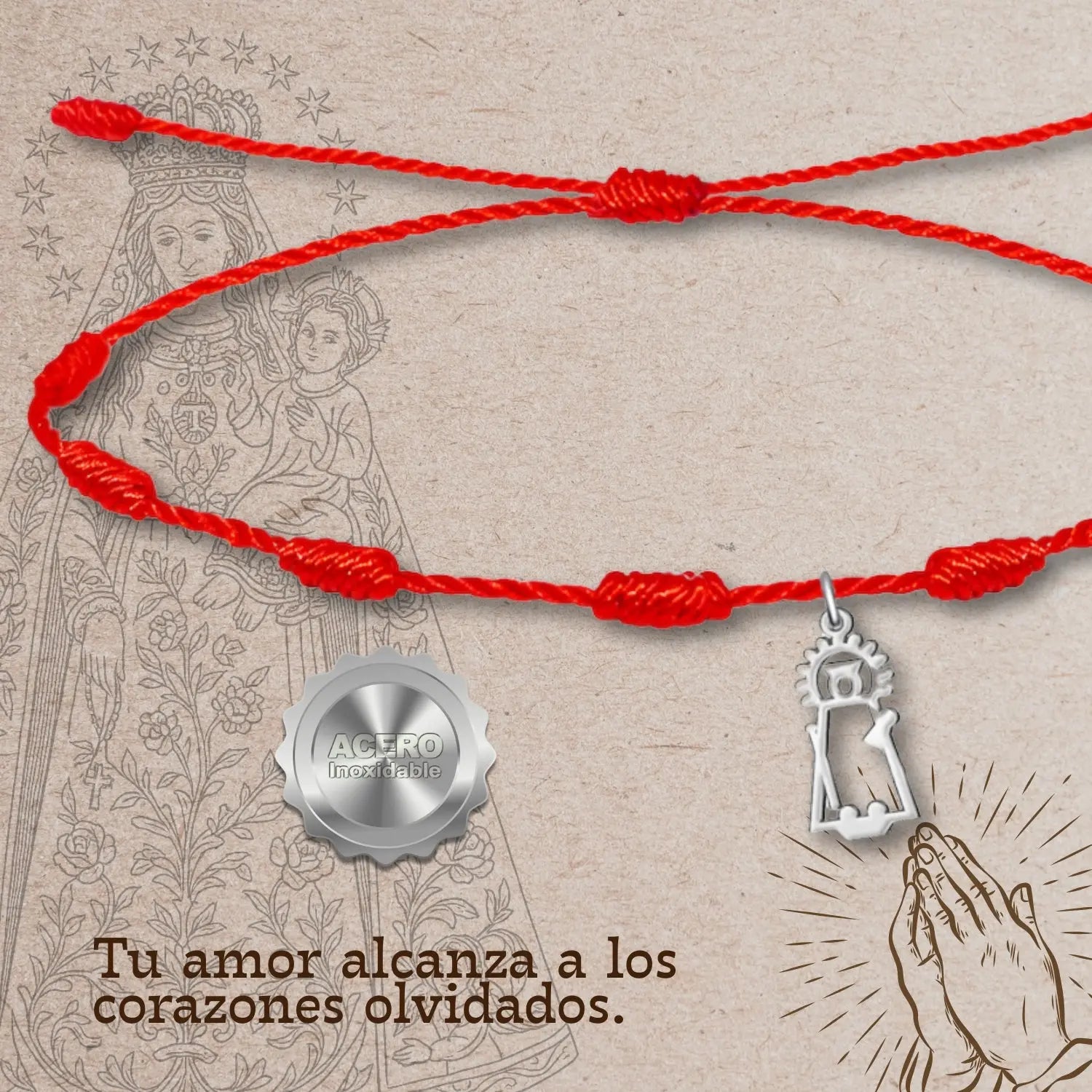 Pulsera 7 Nudos Virgen de los Desamparados Acero Plateado detalle