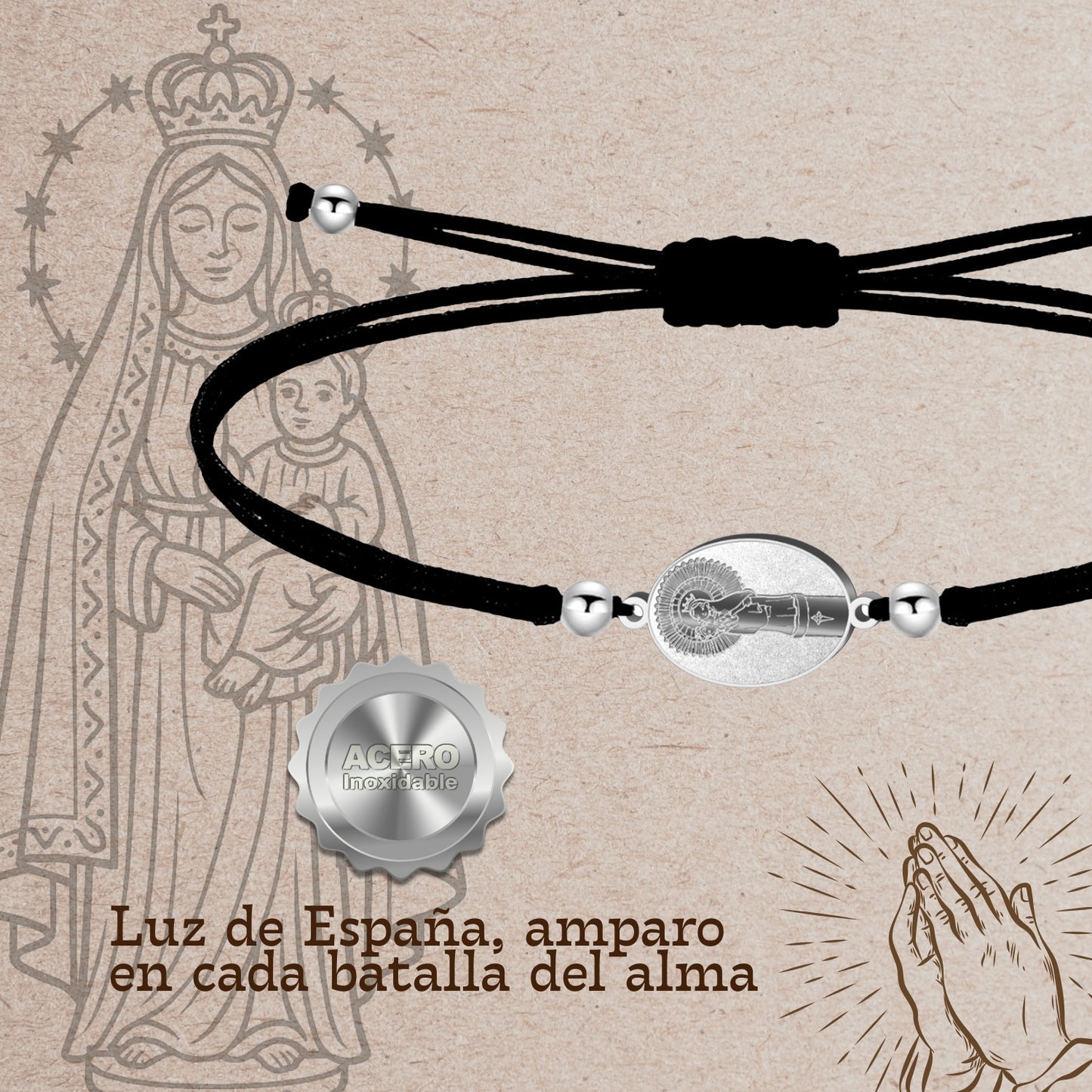Pulsera Hilo Encerado con VIRGEN DEL PILAR color Plateado
