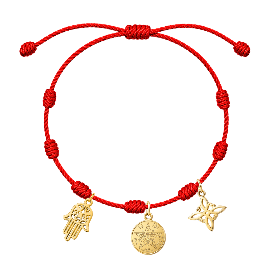 Pulsera 7 nudos Tetragrámaton, Nudo de Bruja y Mano de Fátima