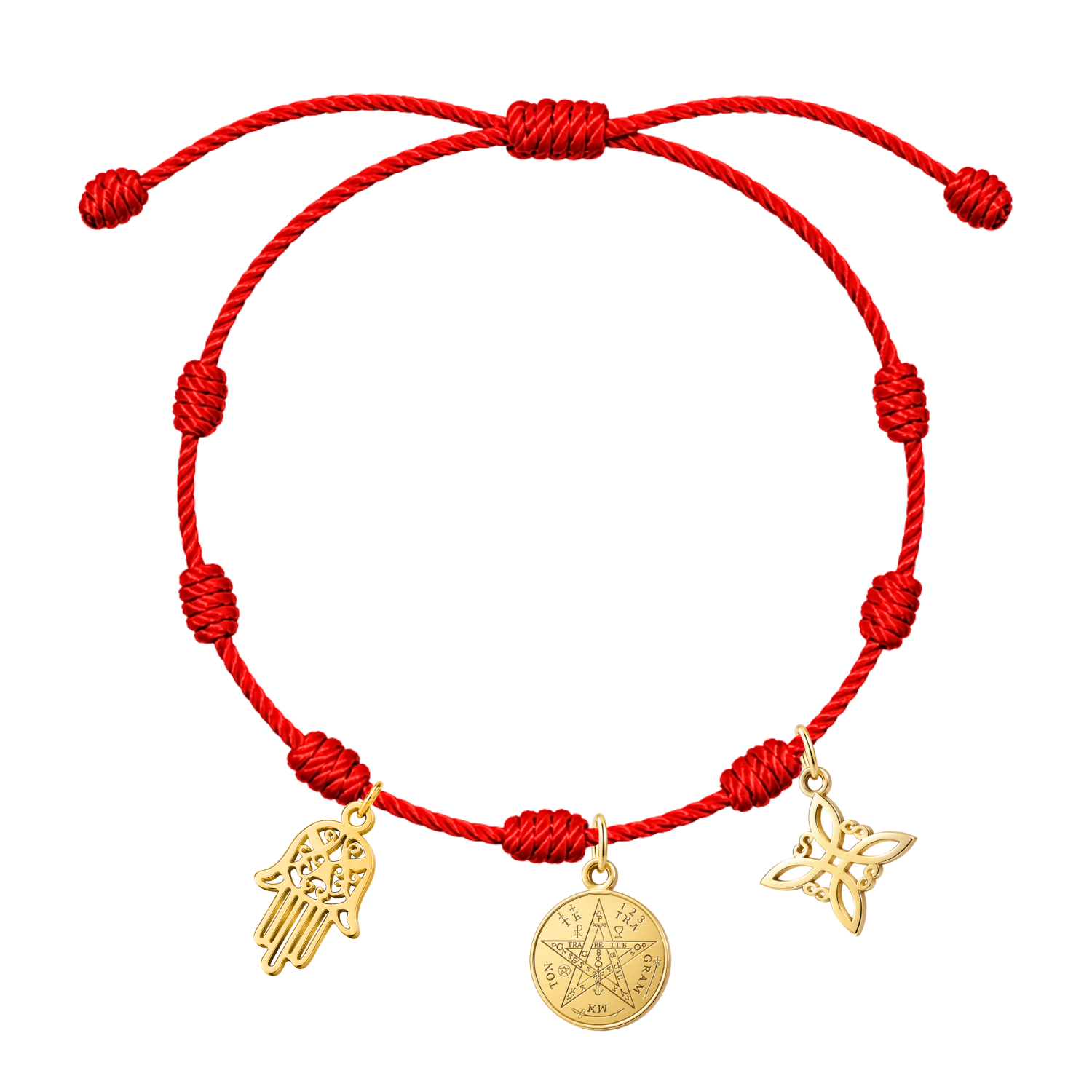 Pulsera 7 nudos Tetragrámaton, Nudo de Bruja y Mano de Fátima