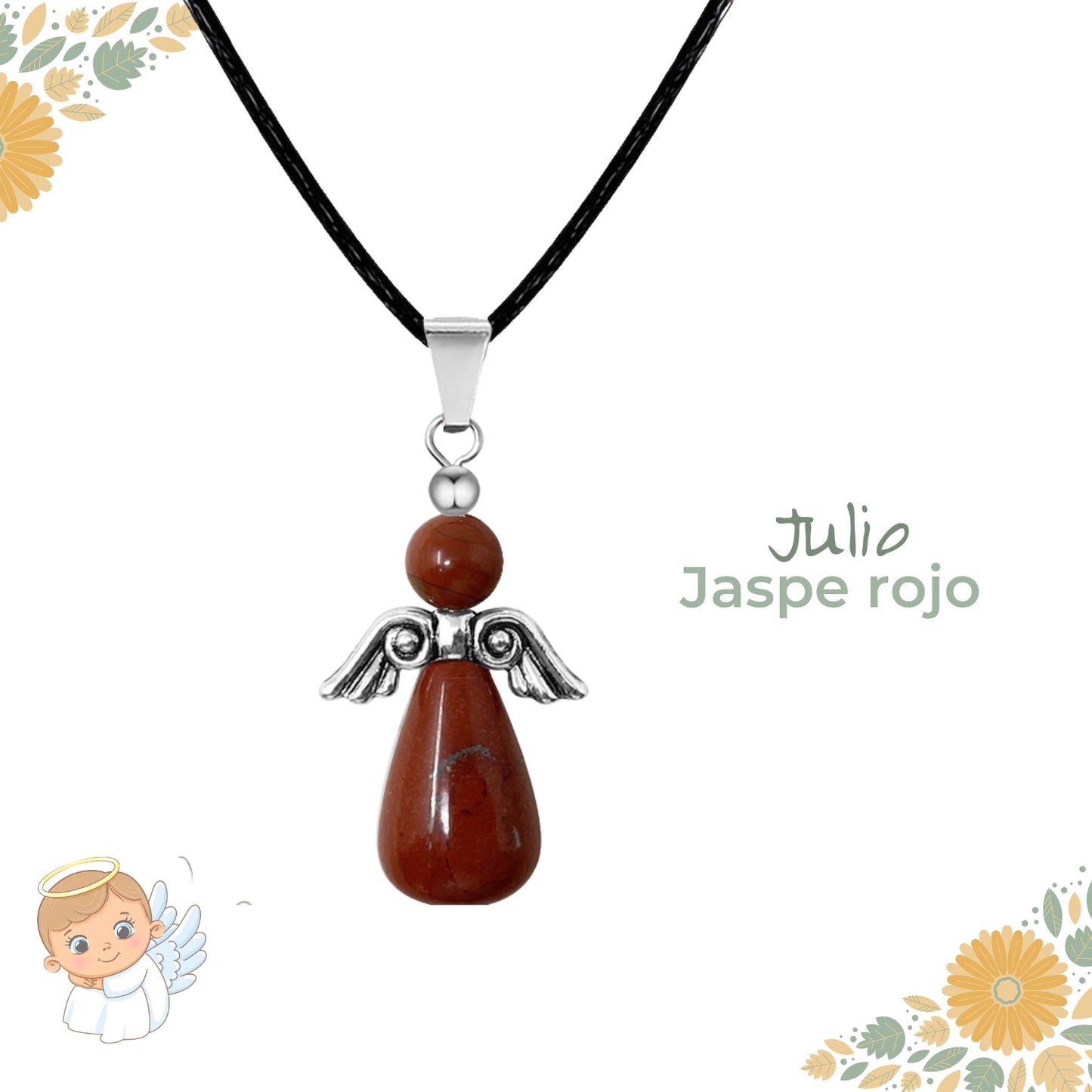 Regalo con intención 💖 Colgante Ángel de la guarda + piedra energética + tarjeta diseñada ¡y pulsera 7 nudos GRATIS!