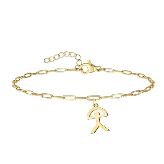 Pulsera con símbolo Indalo en acero dorado con cadena fina