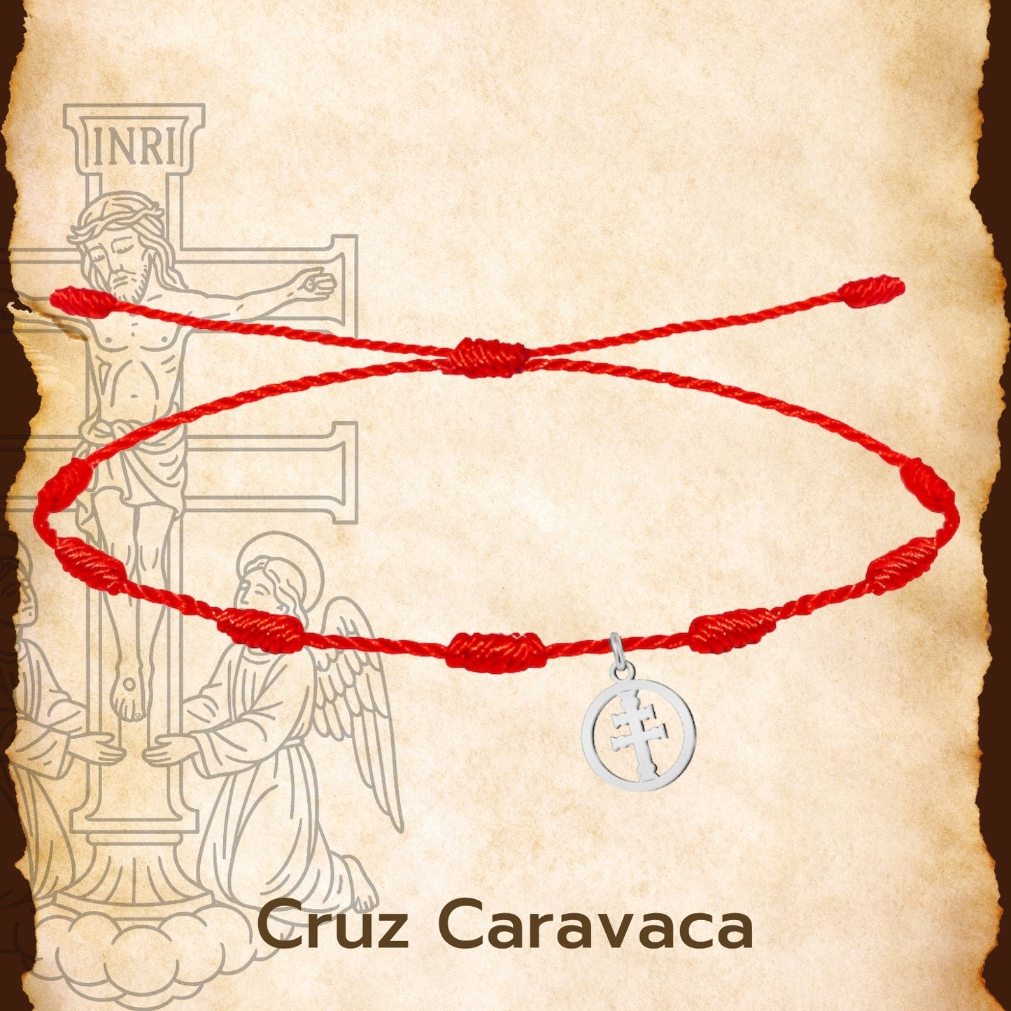 Pulsera 7 nudos con Cruz Caravaca Acero Color Plateado