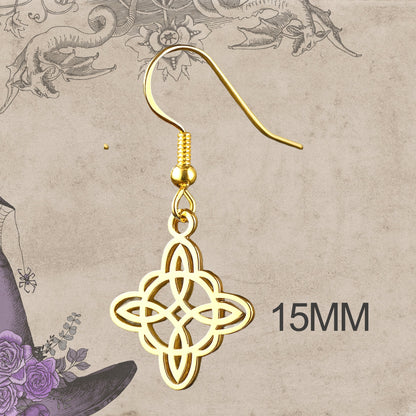 Pendientes Nudo de Bruja – Acero Inoxidable Dorado, Amuleto de Protección