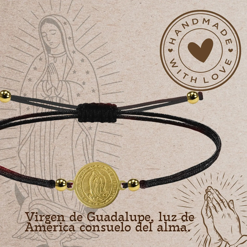 Pulsera Hilo Negro Virgen de Guadalupe en Acero Dorado - cotigo