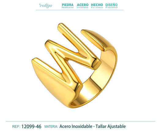 Anillo acero letra W Dorado