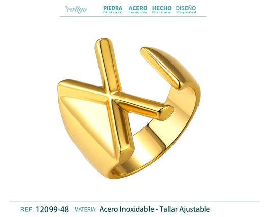 Anillo acero letra X Dorado