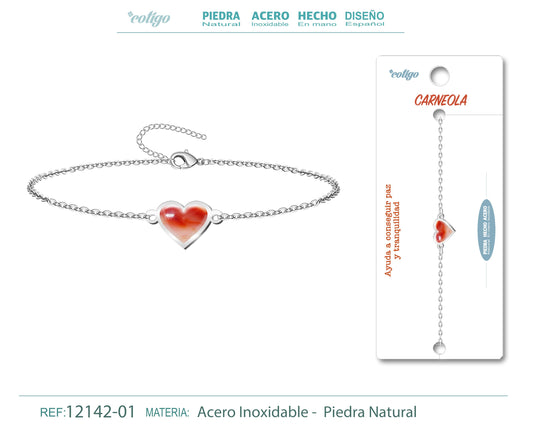 Pulsera corazon con Carneola-Plateada