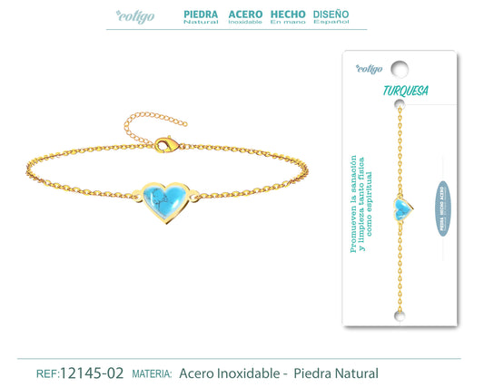 Pulsera corazon con Turquesa-Plateada