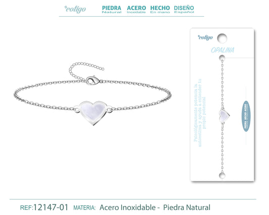 Pulsera corazon con Opalina-Plateada