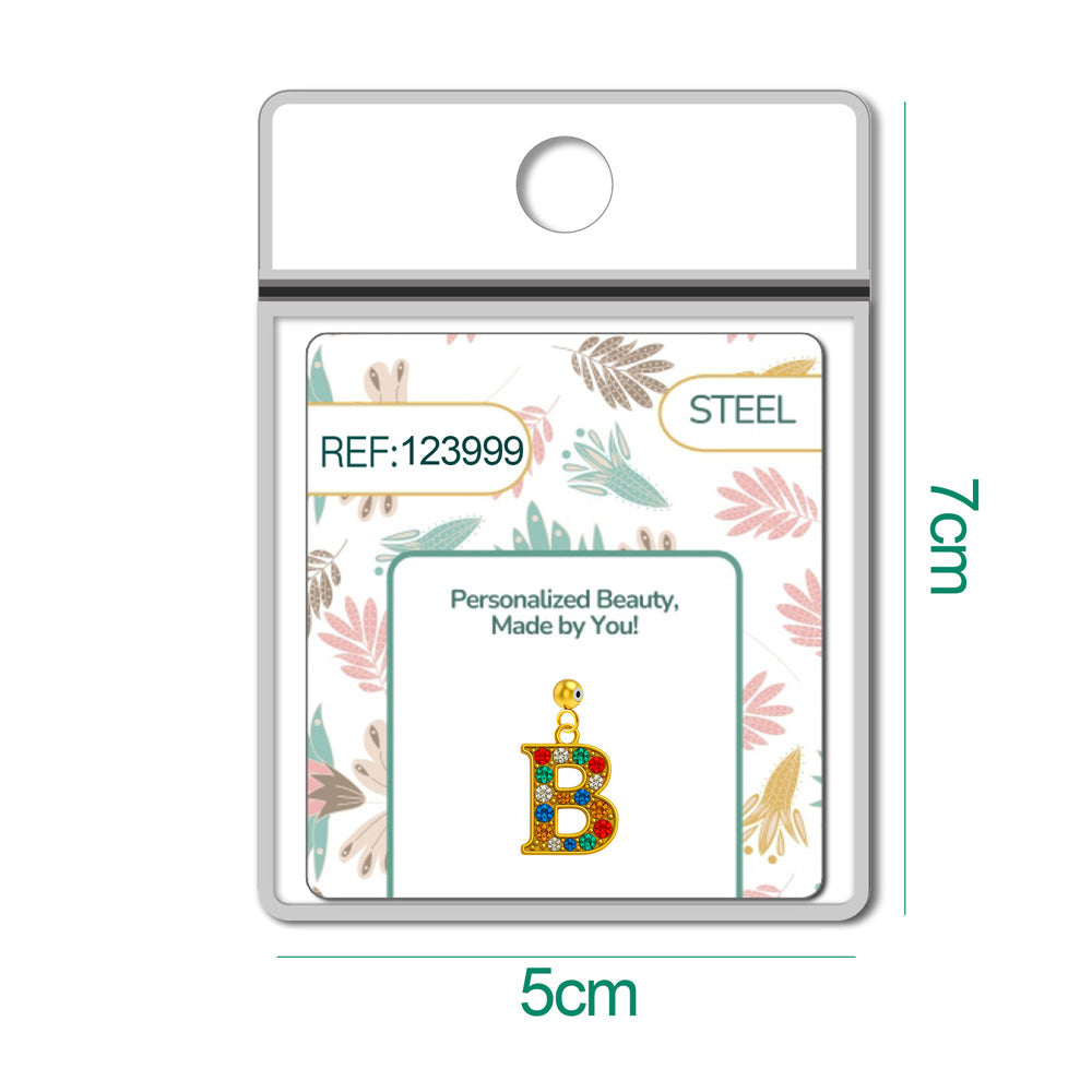 CHARM de Letra B Acero color Dorado con Circonita-con Bola de Goma