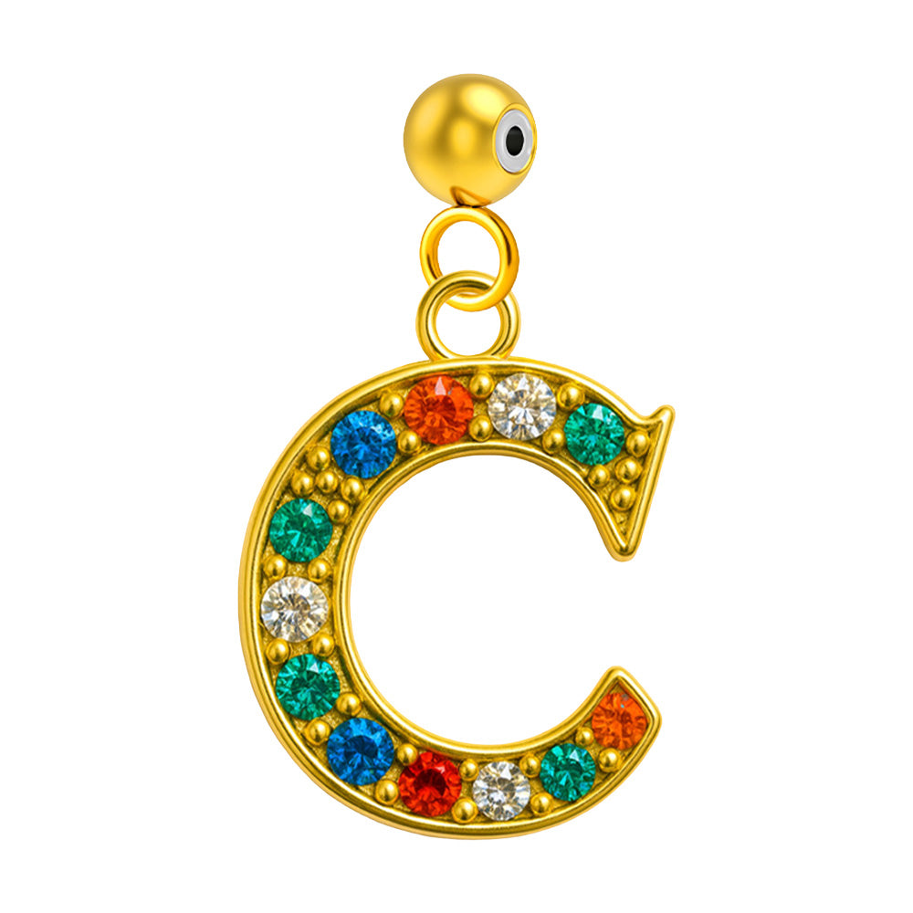CHARM de Letra C Acero color Dorado con Circonita-con Bola de Goma
