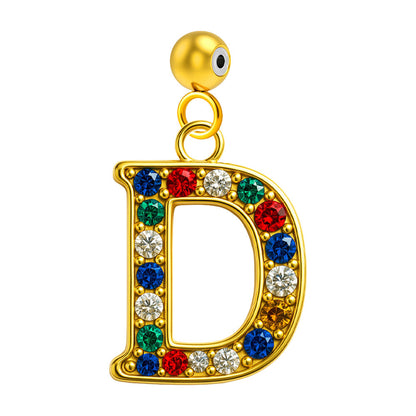CHARM de Letra D Acero color Dorado con Circonita-con Bola de Goma