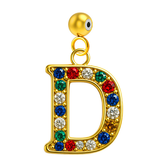 CHARM de Letra D Acero color Dorado con Circonita-con Bola de Goma
