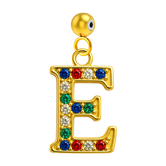 CHARM de Letra E Acero color Dorado con Circonita-con Bola de Goma