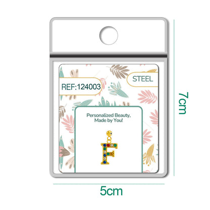 CHARM de Letra F Acero color Dorado con Circonita-con Bola de Goma