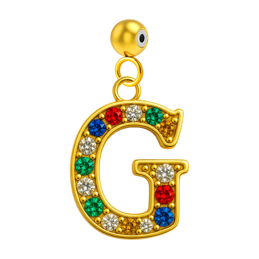 CHARM de Letra G Acero color Dorado con Circonita-con Bola de Goma