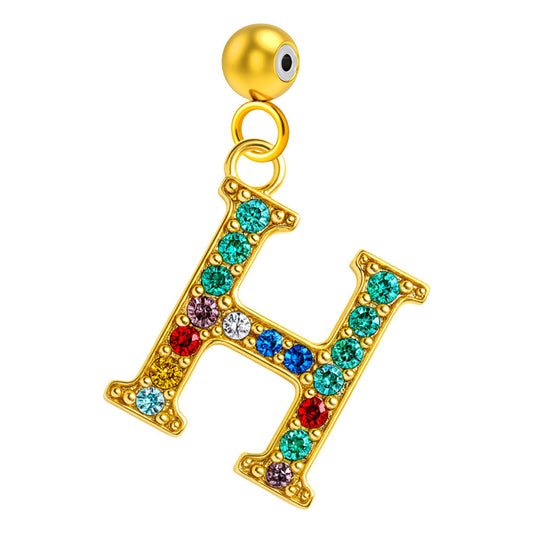 CHARM de Letra H Acero color Dorado con Circonita-con Bola de Goma