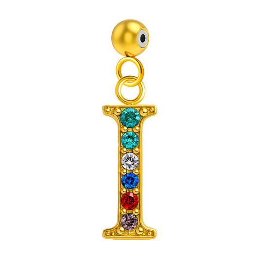CHARM de Letra I Acero color Dorado con Circonita-con Bola de Goma