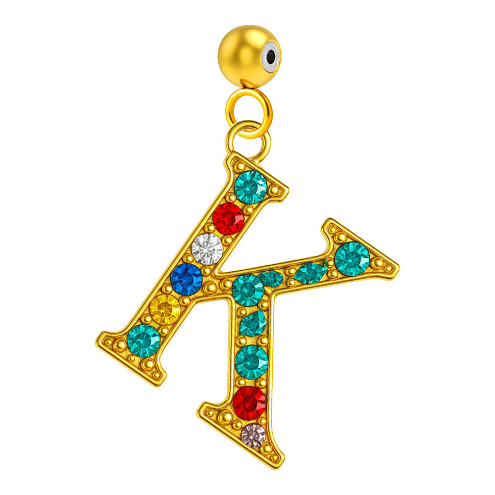 CHARM de Letra K Acero color Dorado con Circonita-con Bola de Goma
