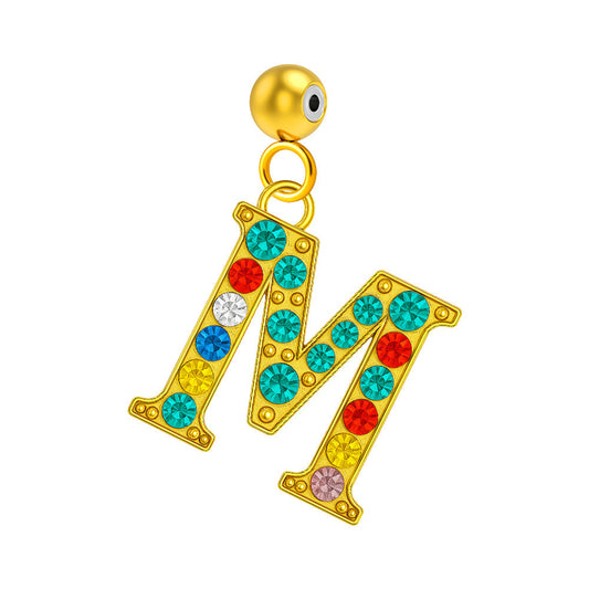 CHARM de Letra M Acero color Dorado con Circonita-con Bola de Goma