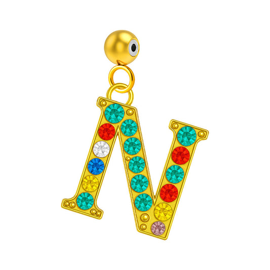 CHARM de Letra N Acero color Dorado con Circonita-con Bola de Goma