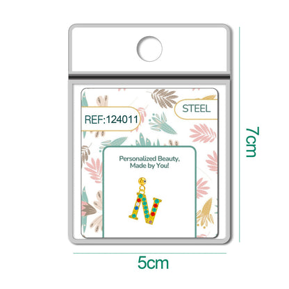 CHARM de Letra N Acero color Dorado con Circonita-con Bola de Goma
