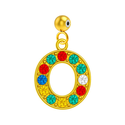 CHARM de Letra O Acero color Dorado con Circonita-con Bola de Goma