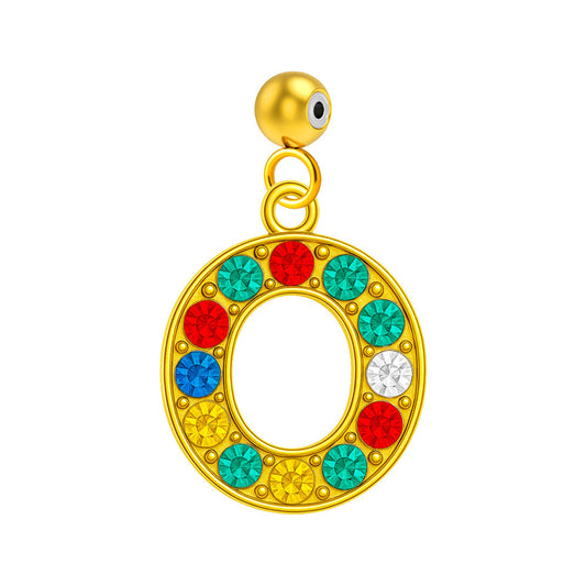 CHARM de Letra O Acero color Dorado con Circonita-con Bola de Goma