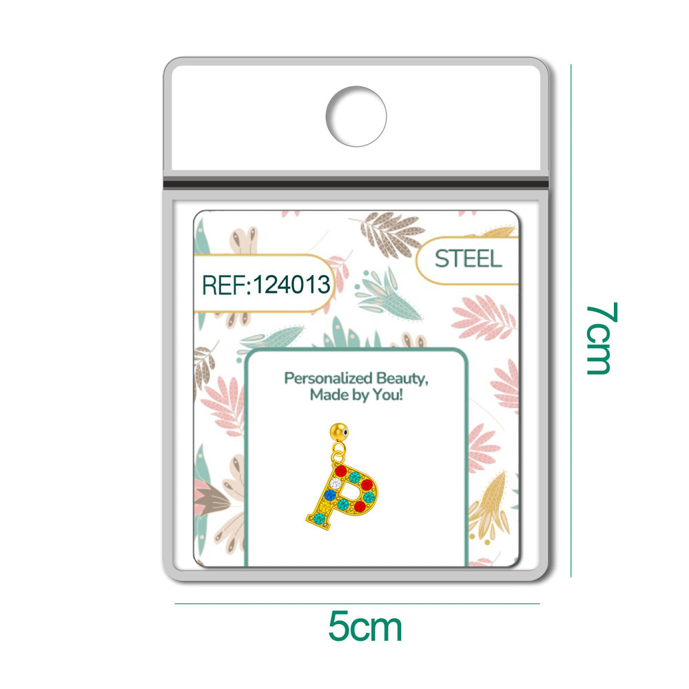 CHARM de Letra P Acero color Dorado con Circonita-con Bola de Goma