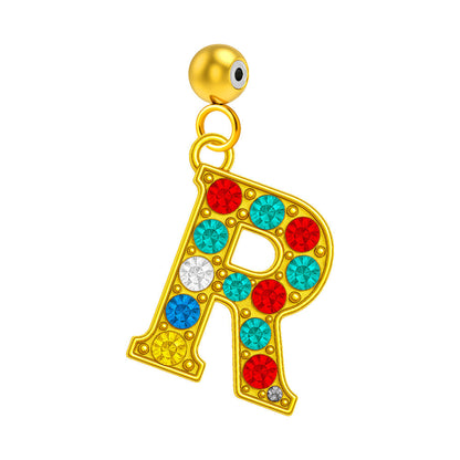 CHARM de Letra R Acero color Dorado con Circonita-con Bola de Goma