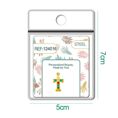 CHARM de Letra T Acero color Dorado con Circonita-con Bola de Goma