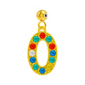 Charm colgante dorado de número 0 con circonitas de colores con bola de acero con goma