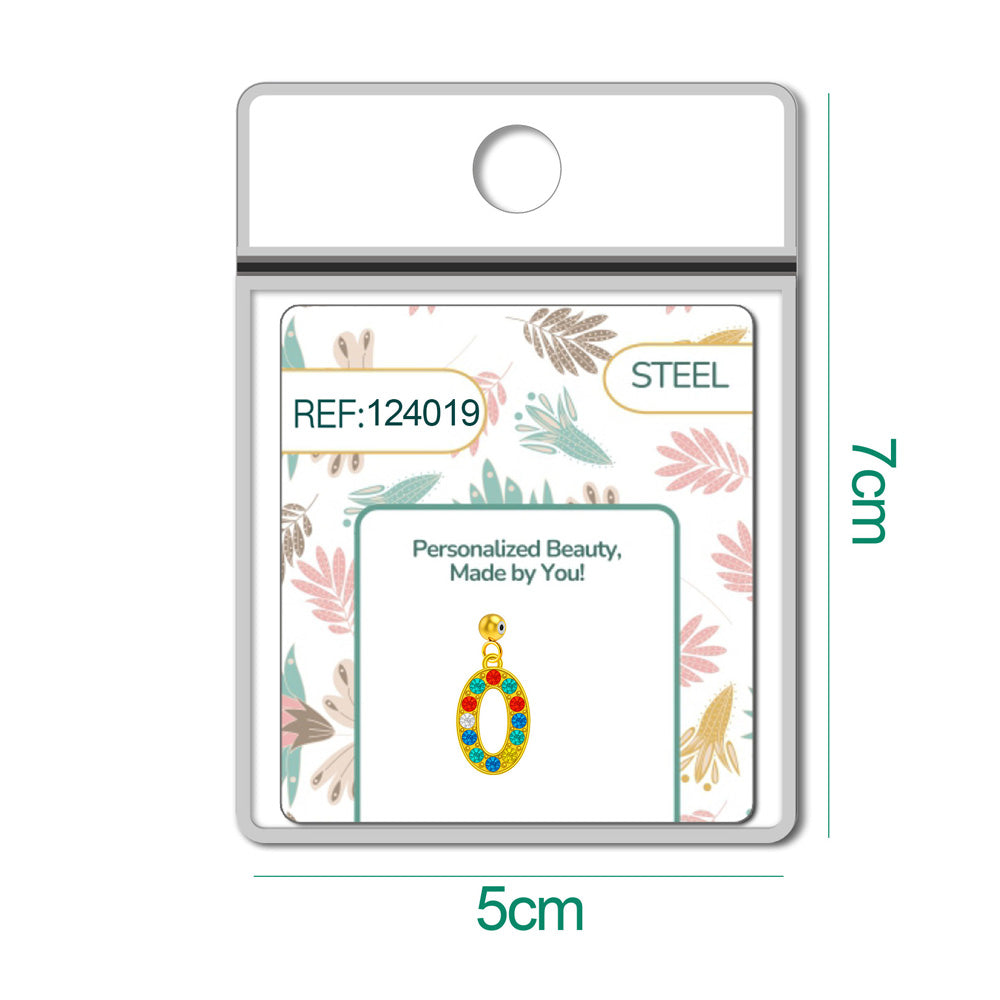 CHARM de Número 0 Acero color Dorado con Circonita-con Bola de Goma