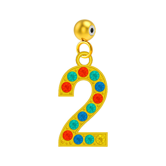 CHARM de Número 2 Acero color Dorado con Circonita-con Bola de Goma