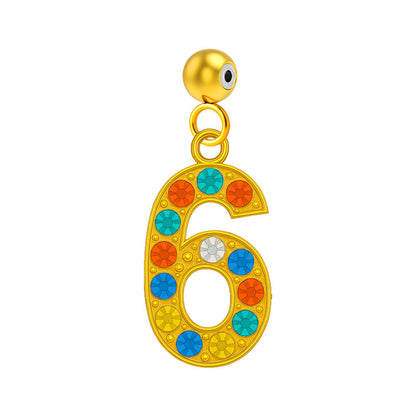 CHARM de Número 6 Acero color Dorado con Circonita-con Bola de Goma