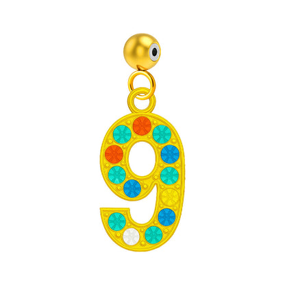 CHARM de Número 9 Acero color Dorado con Circonita-con Bola de Goma