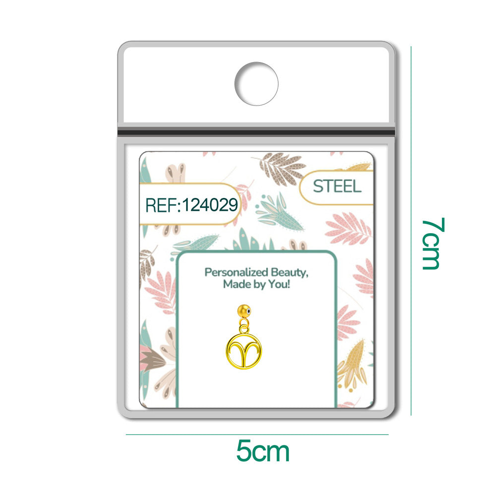 Charm colgante dorado con símbolo de Aries y bola superior de acero con inserto de goma