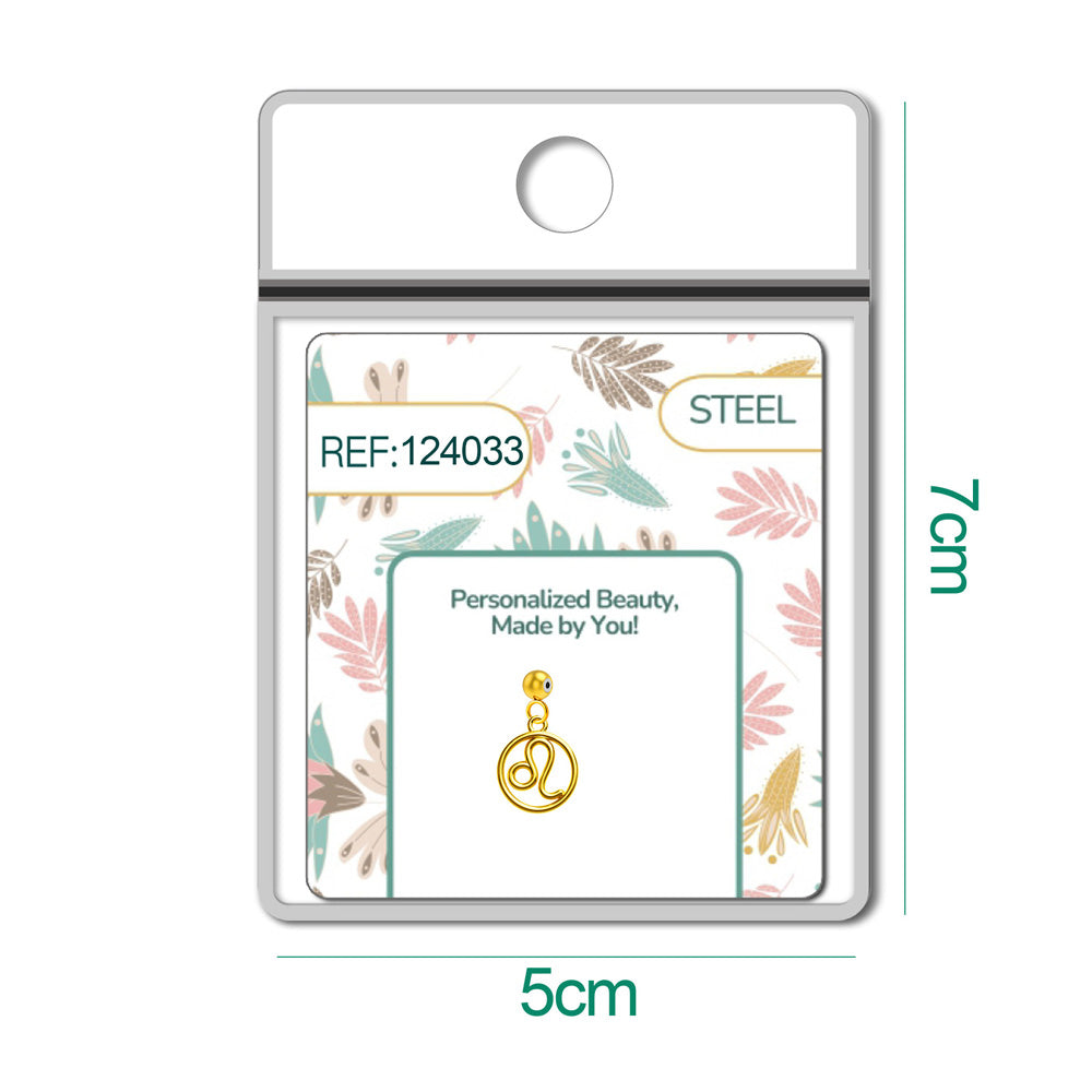 Charm colgante dorado con símbolo de Leo y bola superior de acero con inserto de goma