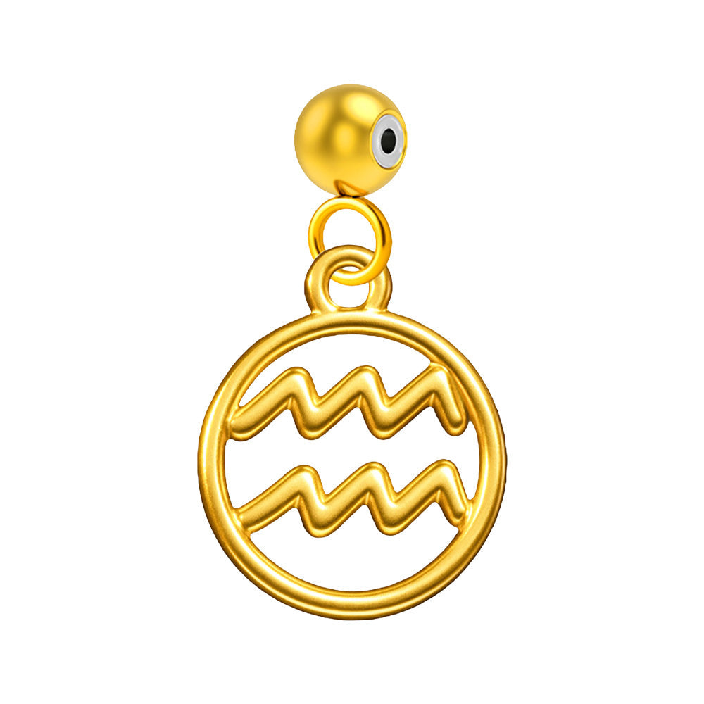 CHARM de Zodíaco Aquário Acero color Dorado-con Bola de Goma