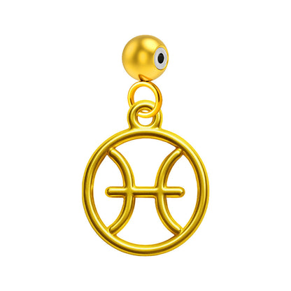 CHARM de Zodíaco Peixes Acero color Dorado-con Bola de Goma