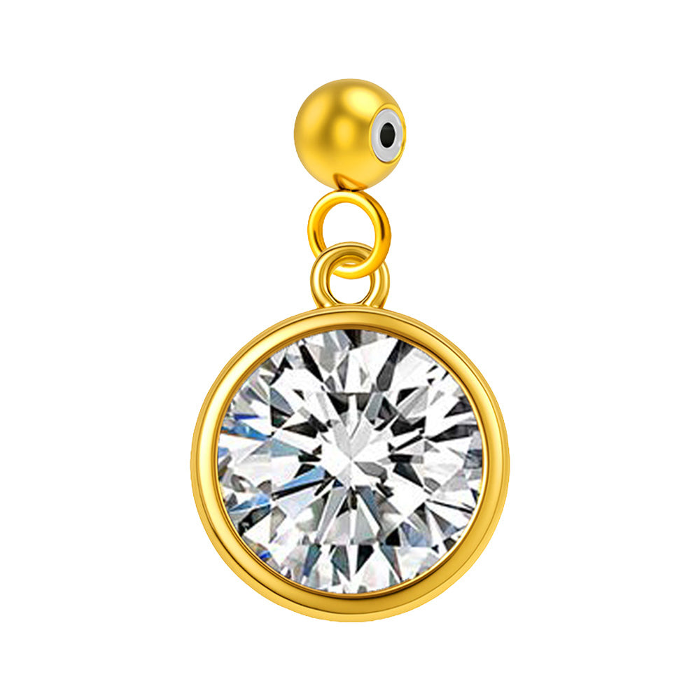 Charm colgante dorado con piedra de nacimiento facetada de Abril y bola de acero con goma, sobre fondo blanco